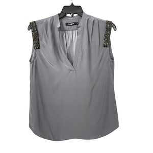 Alice & Trixie Silk Gray Sleeveless Top with Embellished Shoulders size S